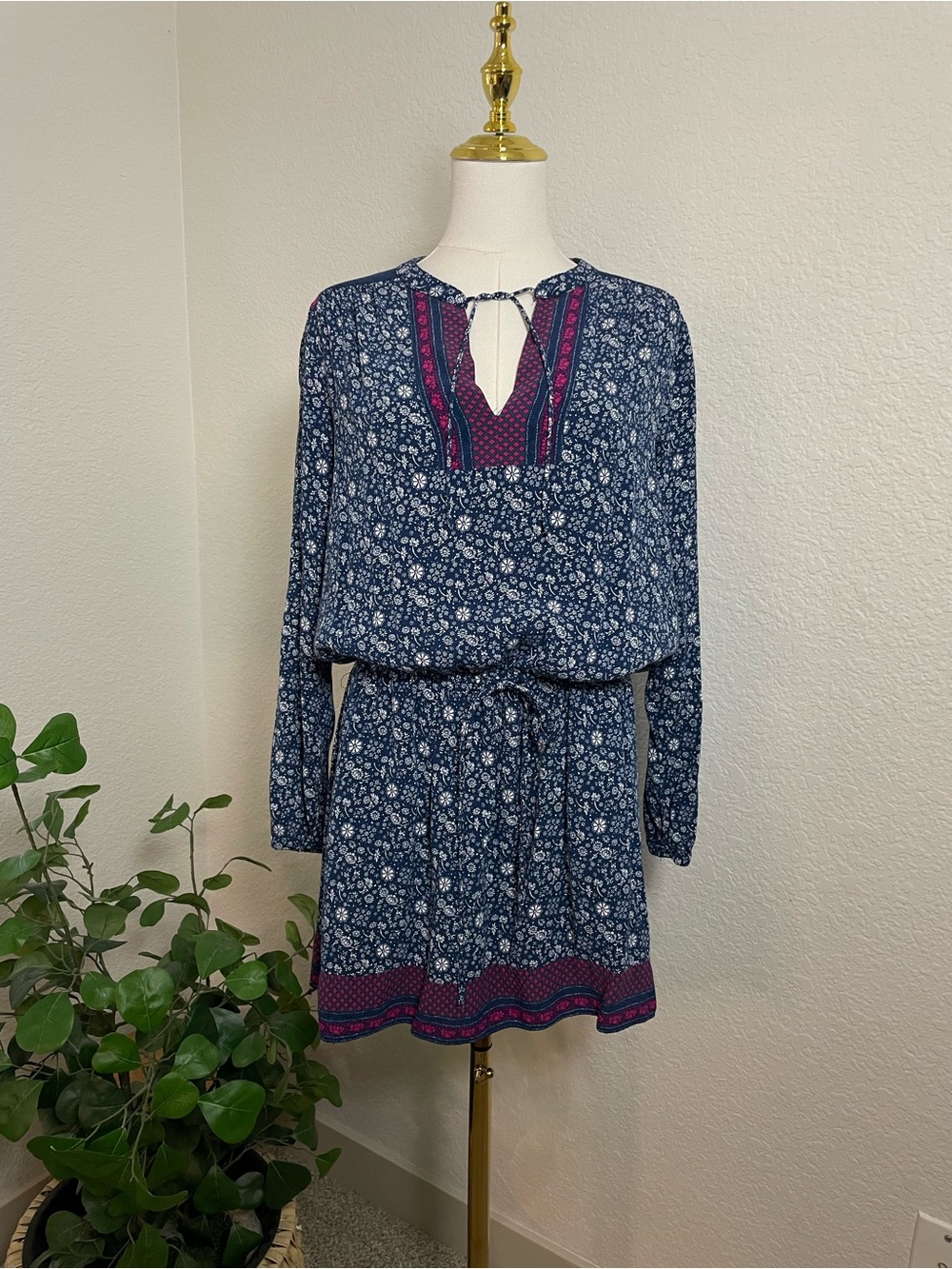 GAP Boho Floral Long Sleeve Drawstring Waist Dress Size M